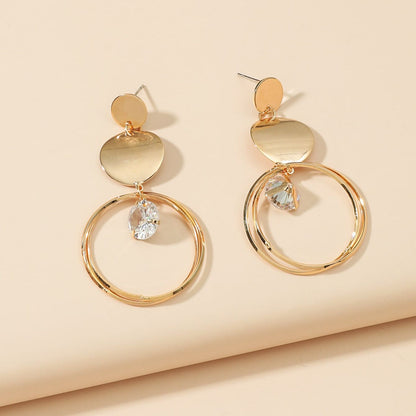 Gold-Color Circular Pendant Earrings, Elegant Women's Fashion Earrings for Tourism