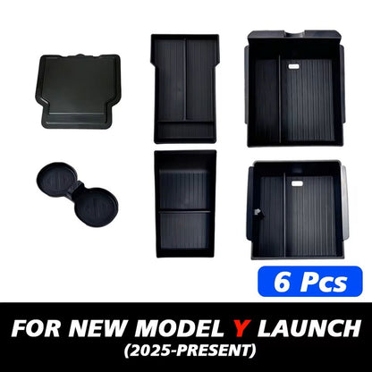 MaxStore Console & Armrest Storage Box for Tesla Model Y 2025 (Juniper) – ABS Organizer with Silicone Anti-Slip Mat
