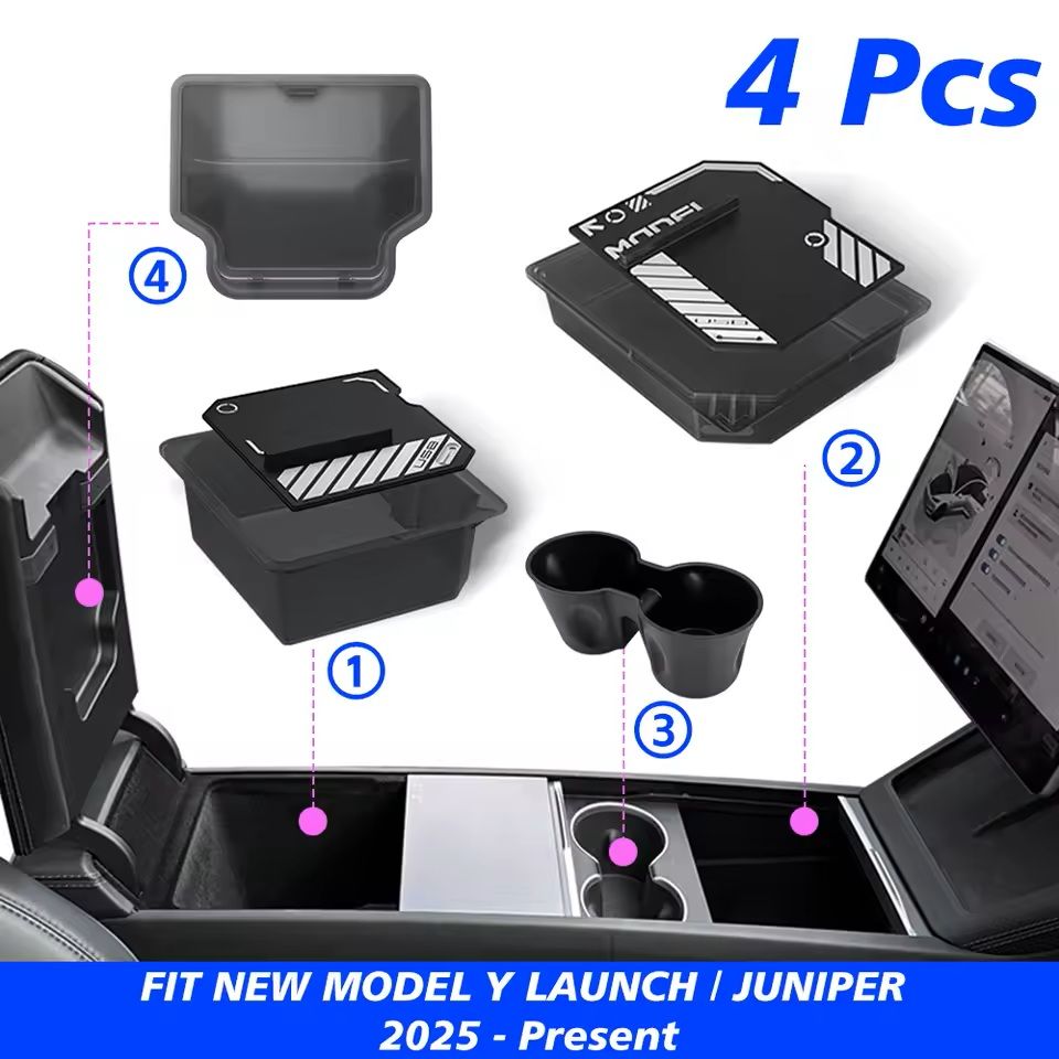 MaxStore Console  Armrest Storage Box For Tesla Model Y 2025 Juniper  ABS Organizer With Silicone A 23