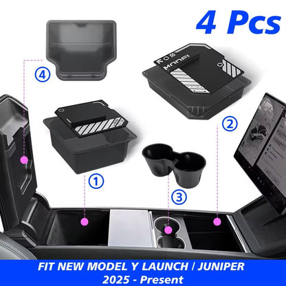 MaxStore Console  Armrest Storage Box For Tesla Model Y 2025 Juniper  ABS Organizer With Silicone A 23