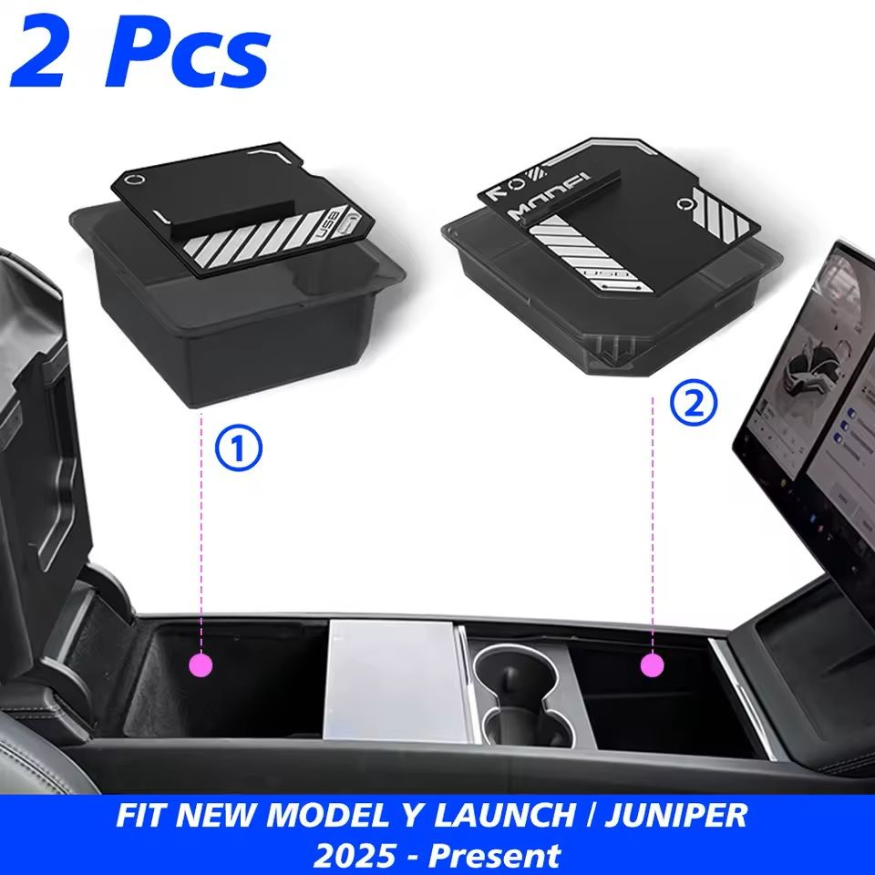 MaxStore Console  Armrest Storage Box For Tesla Model Y 2025 Juniper  ABS Organizer With Silicone A 24
