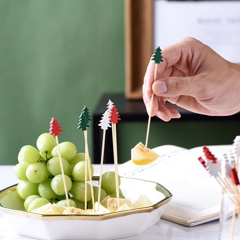 Christmas Fruit Sticks, Disposable Bamboo Sticks for Xmas Ornaments