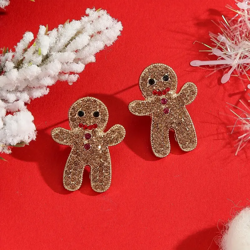 Sparkling Rhinestone Gingerbread Stud Earrings For Women Cute Chic Holiday Christmas Accessory 1