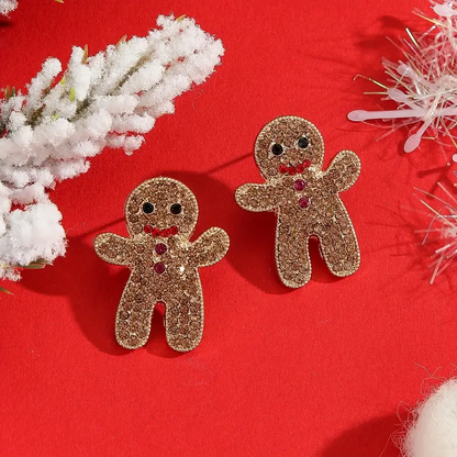 Sparkling Rhinestone Gingerbread Stud Earrings For Women Cute Chic Holiday Christmas Accessory 1