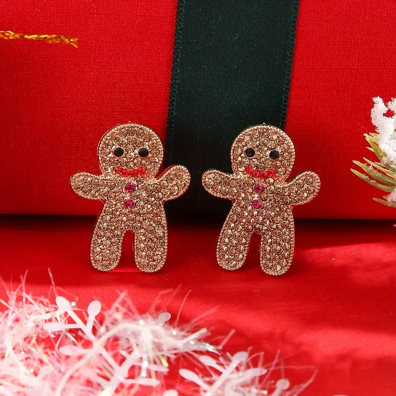 Sparkling Rhinestone Gingerbread Stud Earrings For Women Cute Chic Holiday Christmas Accessory 3