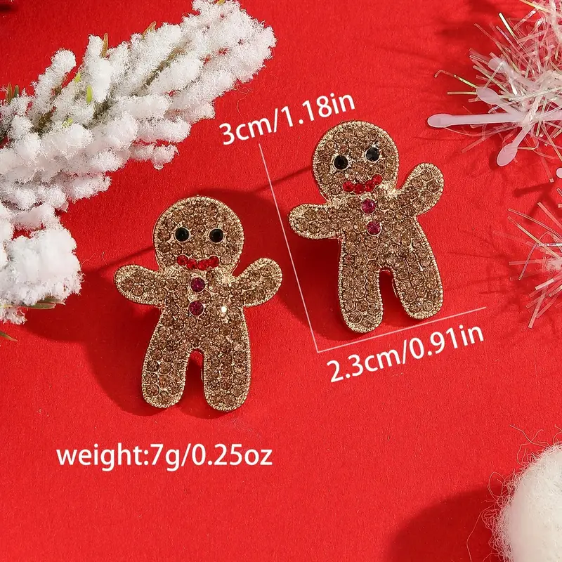 Sparkling Rhinestone Gingerbread Stud Earrings For Women Cute Chic Holiday Christmas Accessory 4