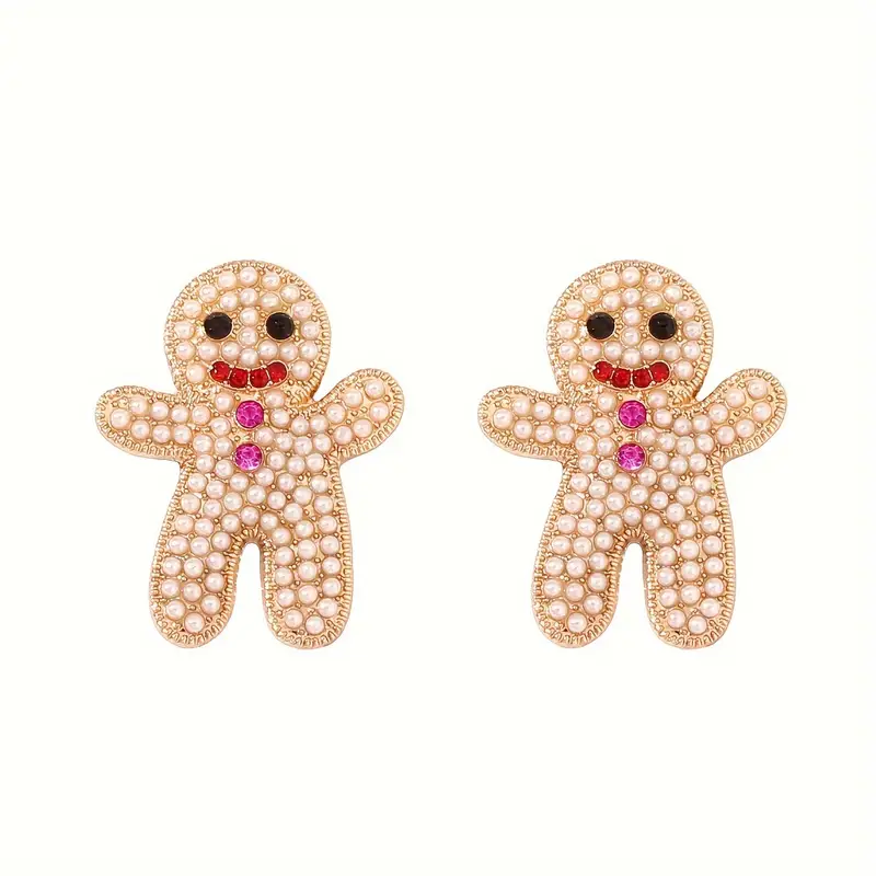 Sparkling Rhinestone Gingerbread Stud Earrings For Women Cute Chic Holiday Christmas Accessory 6