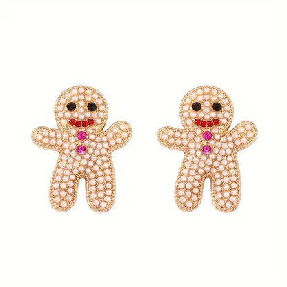 Sparkling Rhinestone Gingerbread Stud Earrings For Women Cute Chic Holiday Christmas Accessory 6