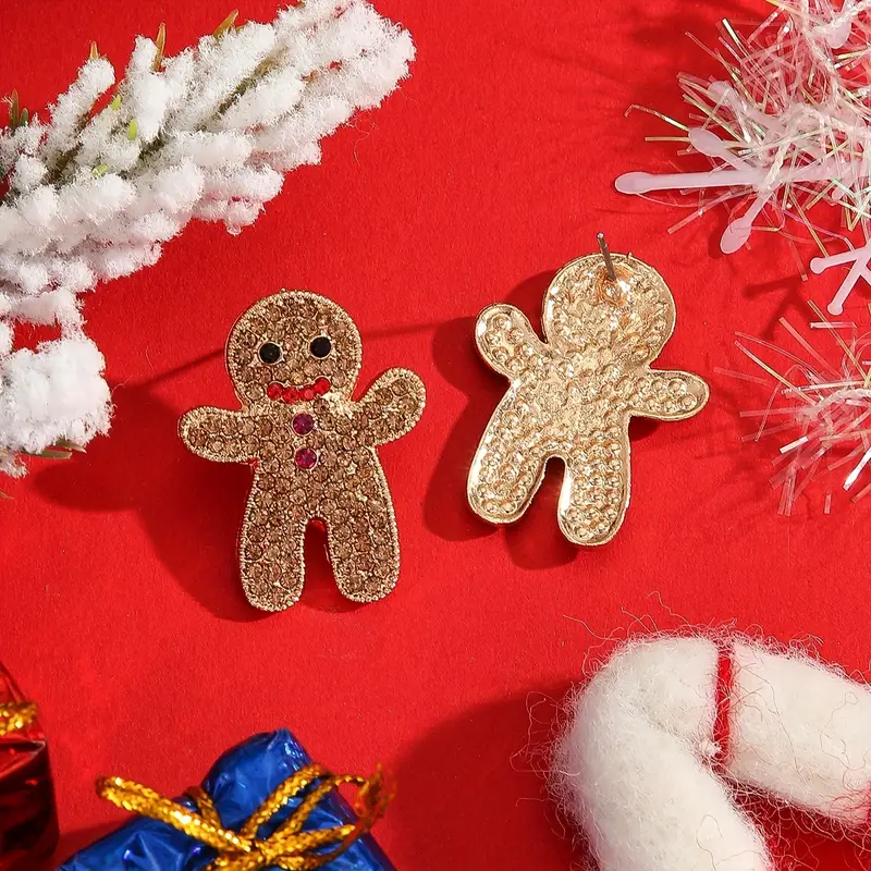 Sparkling Rhinestone Gingerbread Stud Earrings For Women Cute Chic Holiday Christmas Accessory 5