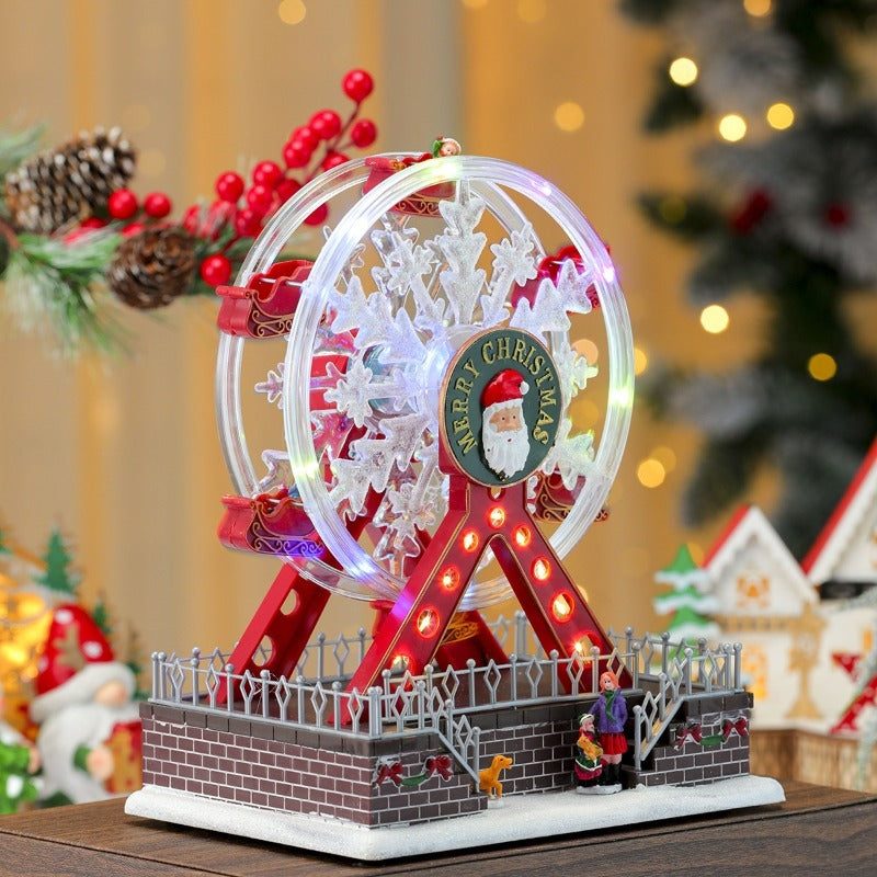 Santa Spinning Light Up Ferris Wheel Christmas Octavo Music Ornament New Year Home Party Decoration 1