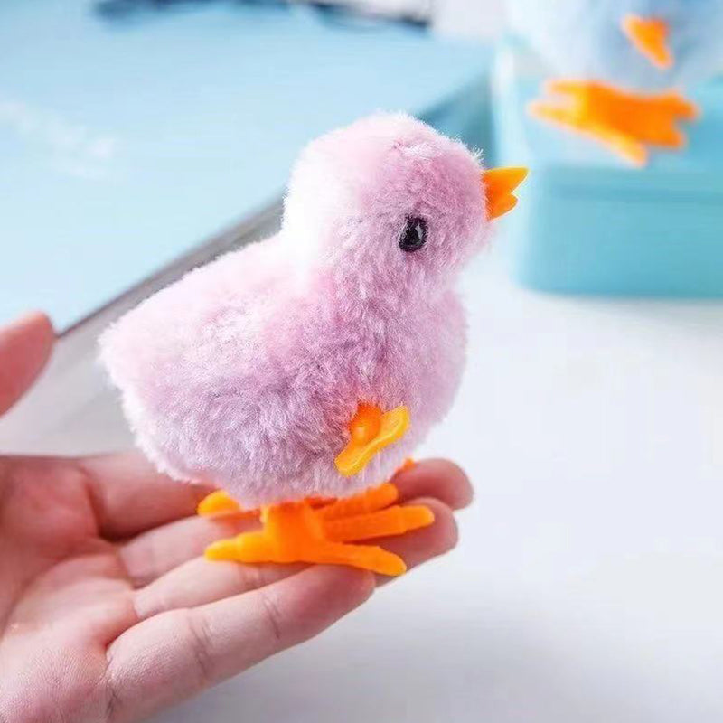 Interactive Clockwork Plush Chicken Pet Cat Toy, Jumping Walking Hopping Wind Up Chick for Kittens