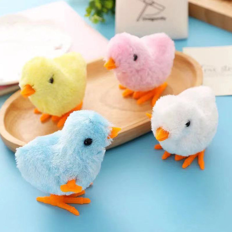 Interactive Clockwork Plush Chicken Pet Cat Toy, Jumping Walking Hopping Wind Up Chick for Kittens