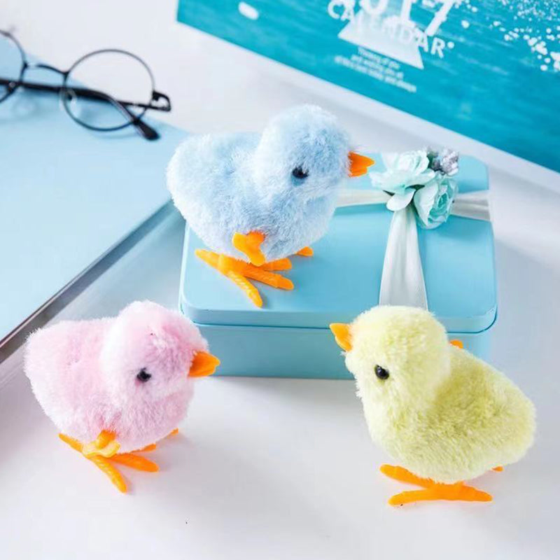 Interactive Clockwork Plush Chicken Pet Cat Toy, Jumping Walking Hopping Wind Up Chick for Kittens