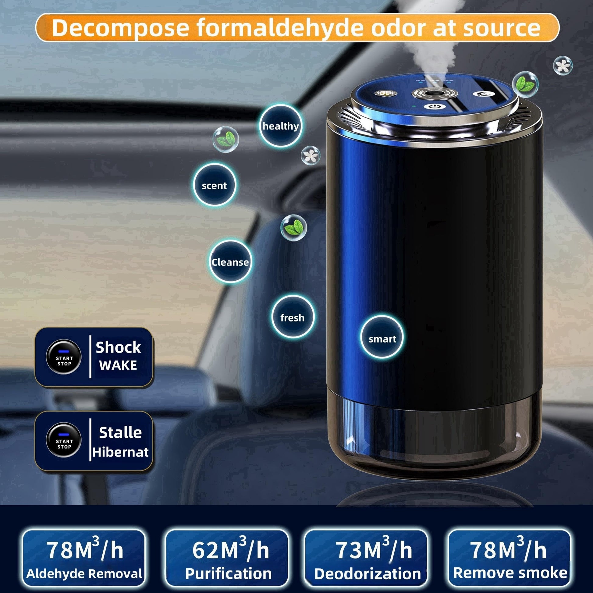 Auto Scent Air Freshener Smart Car Diffuser With Starry Light Refill Waterless 1