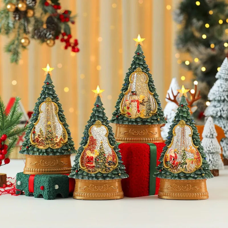 Christmas Gifts, Christmas Tree Shaped Octave Box, Light Up Automatic Snow Ornament, Xmas Sign Theme Desktop Decorations