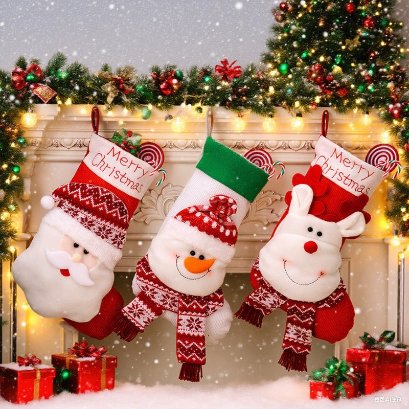 Christmas Stocking Santa, Claus Reindeer Snowman, Xmas Stocking, Gift Bag Xmas Tree, DIY Decoration Plush Holiday Cuff