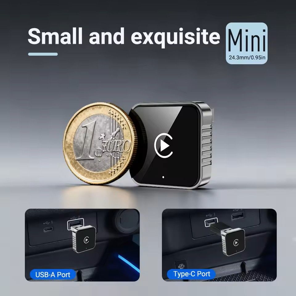 Super Mini CarPlay AI Box Wired To Wireless Adapter With Android Auto And Fast 5GHz WiFi 7