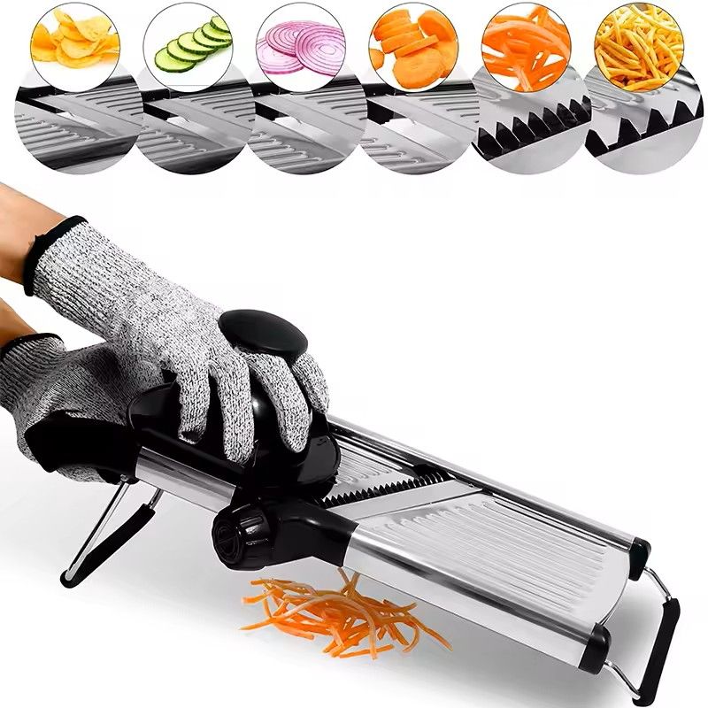 LMETJMA Adjustable Stainless Steel Mandoline Slicer for Vegetables and Fruits