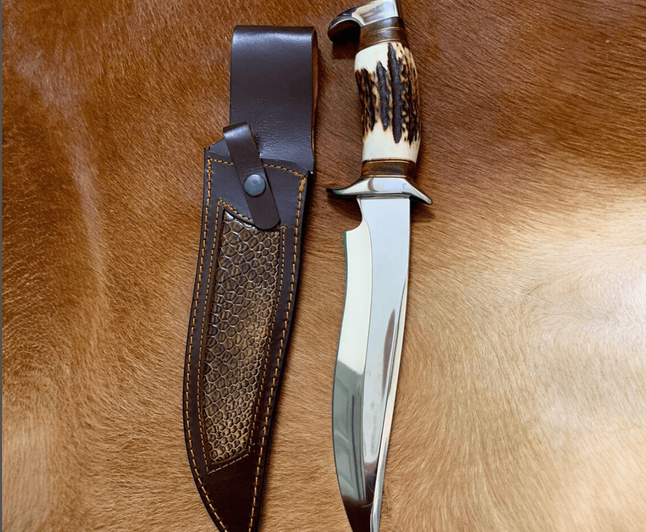 Handcrafted D2 Steel Bowie Knife  8 Blade With Deer Horn Handle  Leather Sheath For Hunting  Bushcr 1