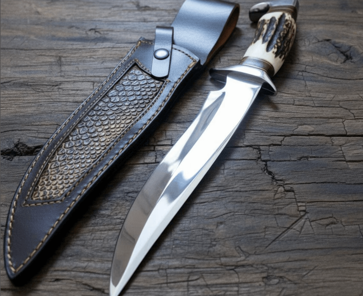 Handcrafted D2 Steel Bowie Knife  8 Blade With Deer Horn Handle  Leather Sheath For Hunting  Bushcr 2