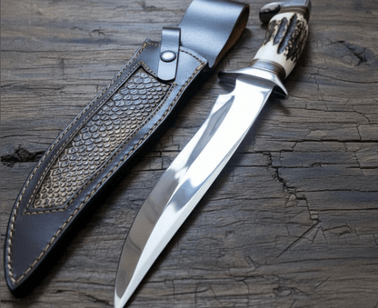 Handcrafted D2 Steel Bowie Knife  8 Blade With Deer Horn Handle  Leather Sheath For Hunting  Bushcr 2