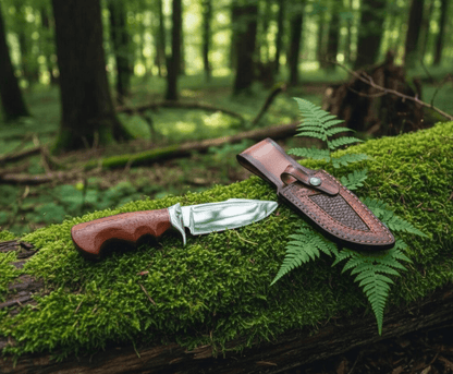 Handmade D2 Steel Custom Bowie Knife – 4.5 Razor-Sharp Blade, Padauk Wood Handle, Leather Sheath