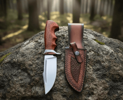 Handmade D2 Steel Custom Bowie Knife – 4.5 Razor-Sharp Blade, Padauk Wood Handle, Leather Sheath