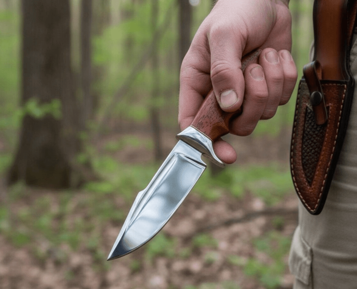 Handmade D2 Steel Custom Bowie Knife – 4.5 Razor-Sharp Blade, Padauk Wood Handle, Leather Sheath