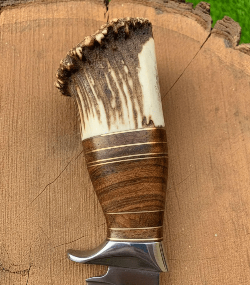 Handmade D2 Steel Hunting Knife  Stag Antler Crown Handle Full Tang 45 ClipPoint Blade  Leather She