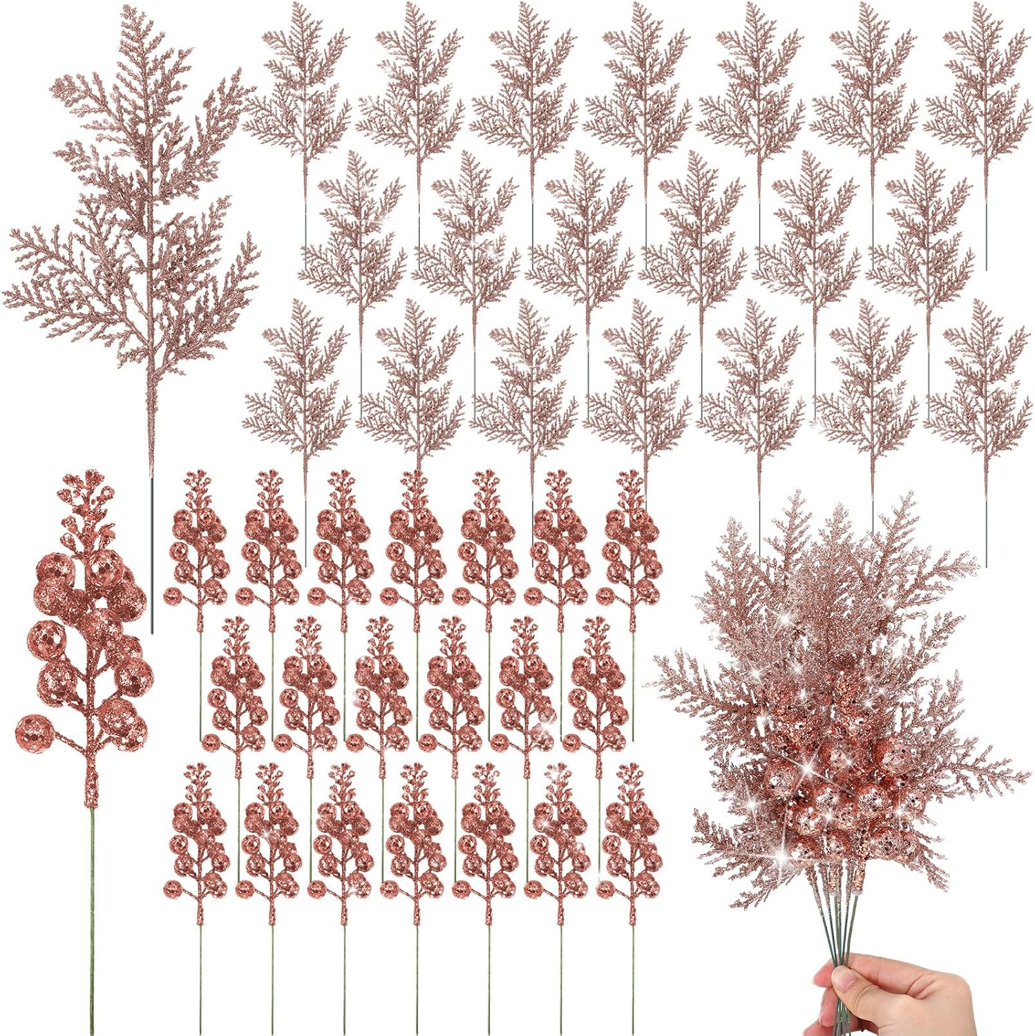 Artificial Berry Bouquets With Glitter Pine Needle Stalk Christmas Decoration Ornament DIY Wreath G 5