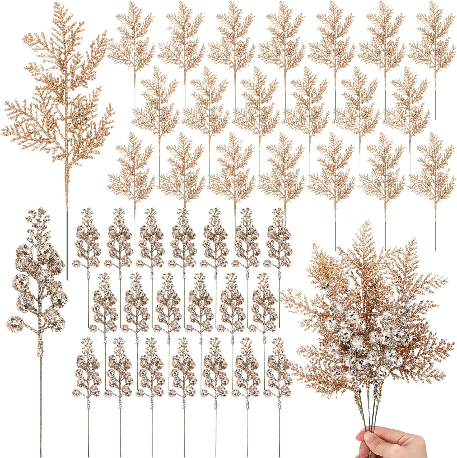 Artificial Berry Bouquets With Glitter Pine Needle Stalk Christmas Decoration Ornament DIY Wreath G 6