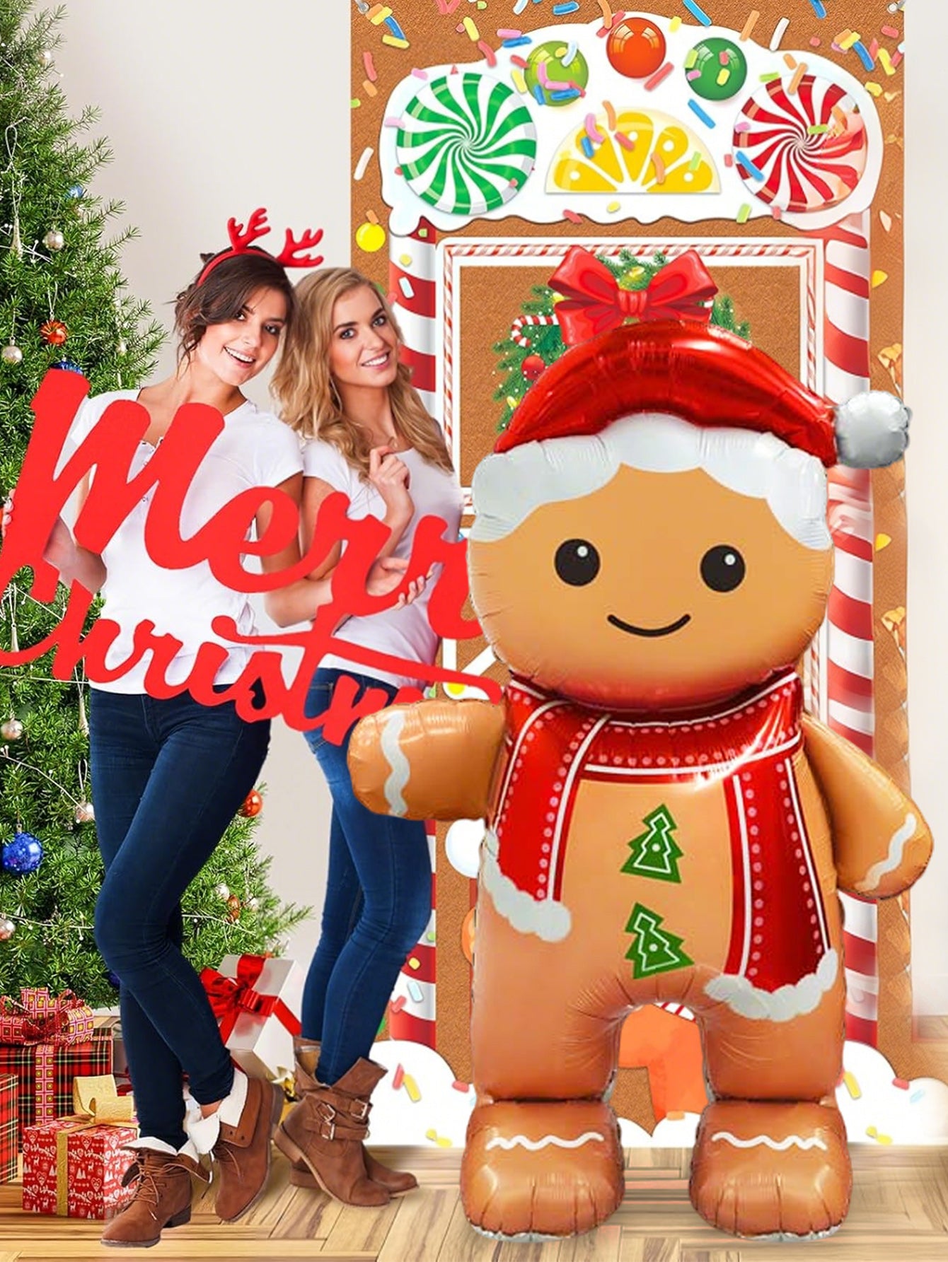 Standing Smiling Gingerbread Man Aluminum Foil Balloon Christmas Party Decoration Festive New Year  1