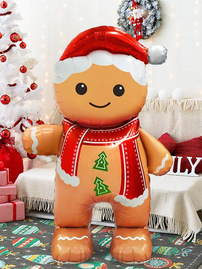 Standing Smiling Gingerbread Man Aluminum Foil Balloon Christmas Party Decoration Festive New Year  2