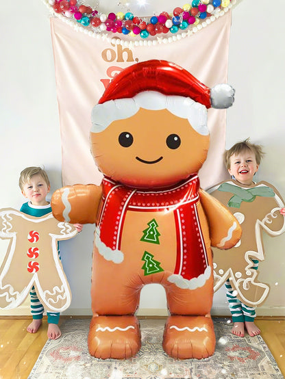 Standing Smiling Gingerbread Man Aluminum Foil Balloon Christmas Party Decoration Festive New Year  4