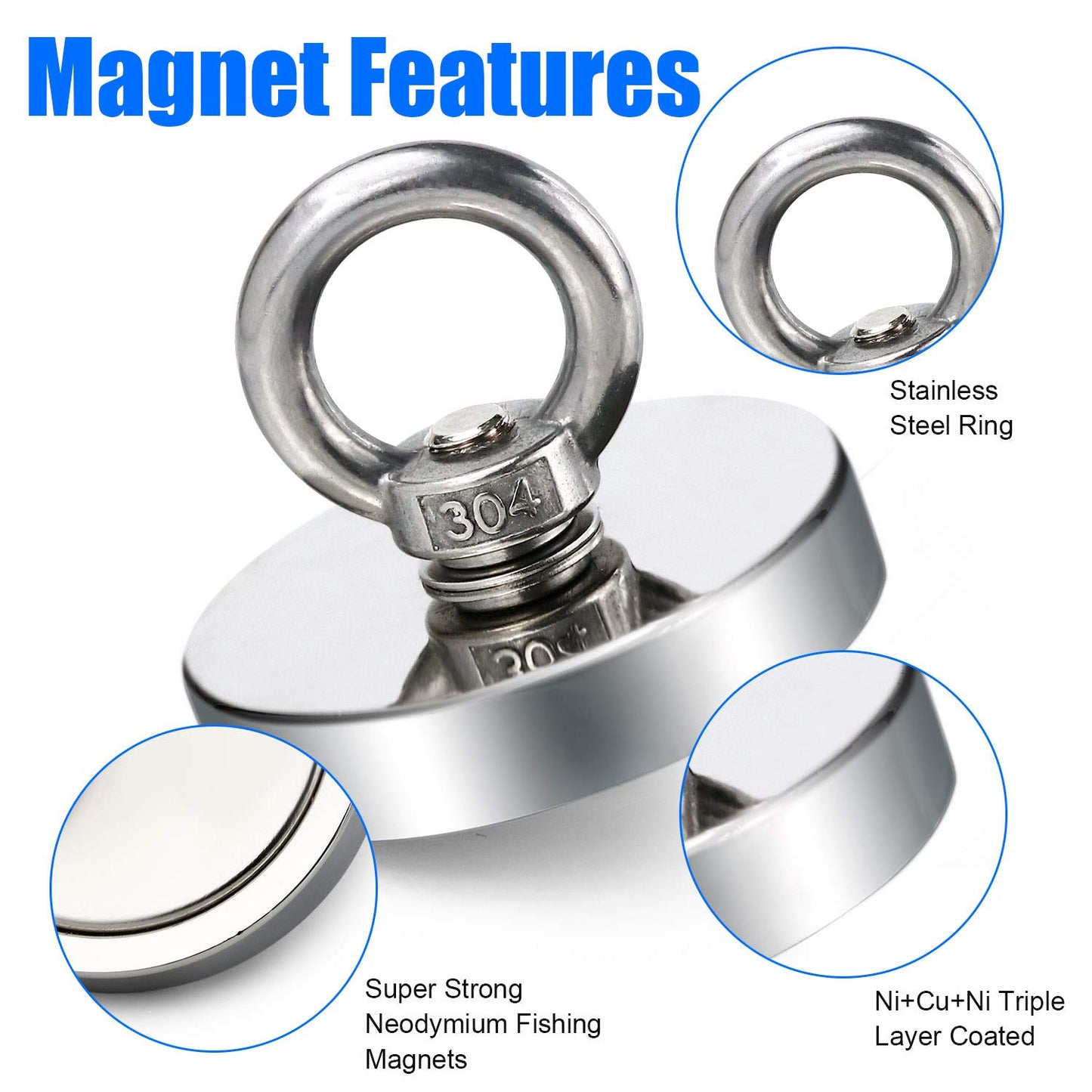 Super Strong Neodymium Fishing Magnets Heavy Duty Magnet With Countersunk Hole Eye Bolt For Salvage 1