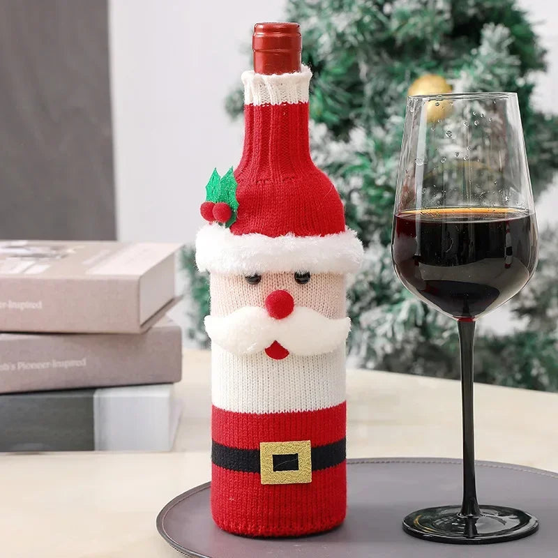 Christmas Wine Bottle Cover Woven Wine Bottle Bags Christmas Party Dinner Table Decorations New Yea 3