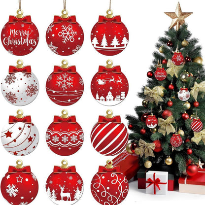 Red and white, wooden, Snowflake, Pattern Christmas, Party Hanging Decoration, Supplies Winter, Christmas ball ornament