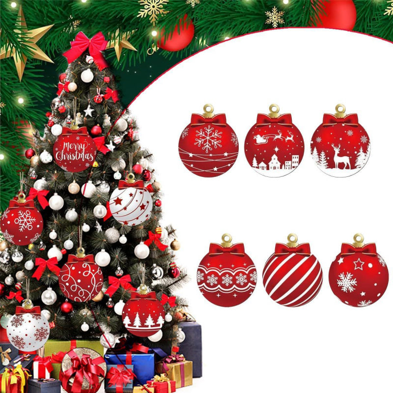 Red And White Wooden Snowflake Pattern Christmas Party Hanging Decoration Supplies Winter Christmas 4