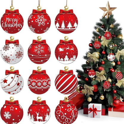 Red And White Wooden Snowflake Pattern Christmas Party Hanging Decoration Supplies Winter Christmas 5