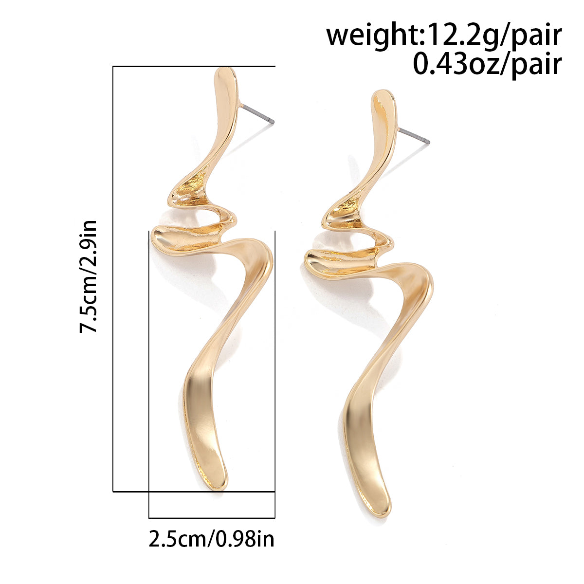 Twisted Long Drop Earrings for Women, Trending Geometric Gold Color Waves, IngeSight.Z Fashion Irregular Metal Jewelry