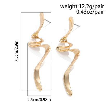 Twisted Long Drop Earrings for Women, Trending Geometric Gold Color Waves, IngeSight.Z Fashion Irregular Metal Jewelry