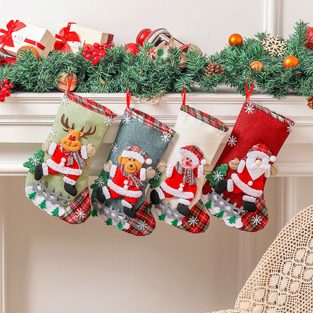 Christmas Stockings Set Santa Snowman Plush for Navidad, Sock Christmas Ornament, Candy Gift Bag Party Decorations