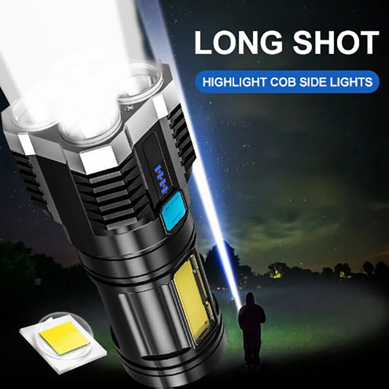 High Power LED Flashlights Portable Hand Lantern Rechargeable Camping Torch With Side Light Lamp Be 3