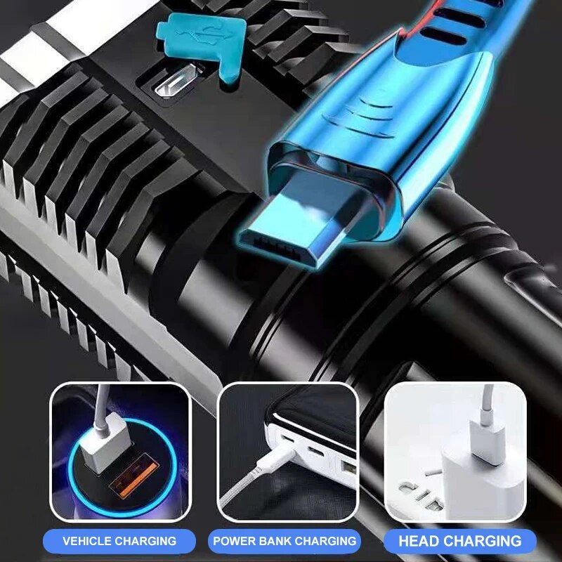 High Power LED Flashlights Portable Hand Lantern Rechargeable Camping Torch With Side Light Lamp Be 5