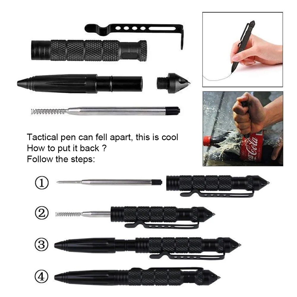Multi Functional Metal Tactical Pen Anti Skid Grip Emergency Glass Breaker Tool Self Defence Suppli 3