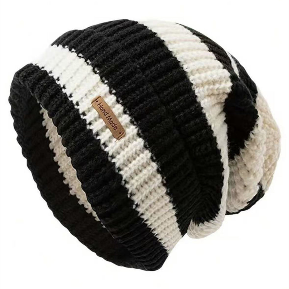 Fashion Stripe Stitching Beanie Hat Soft, Hot Sale Women Slouchy Winter Hat, Knit Hats Female Streetwear Cap Cozy Fit