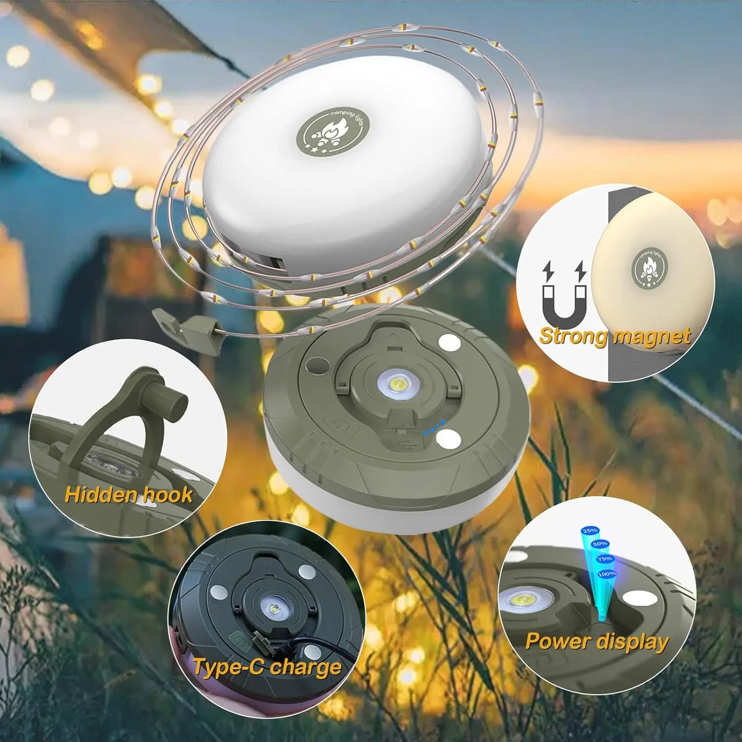 Camping Light LED Reel String Lights Outdoor USB Camping Lamp Recyclable LED Night Light For Garden 1