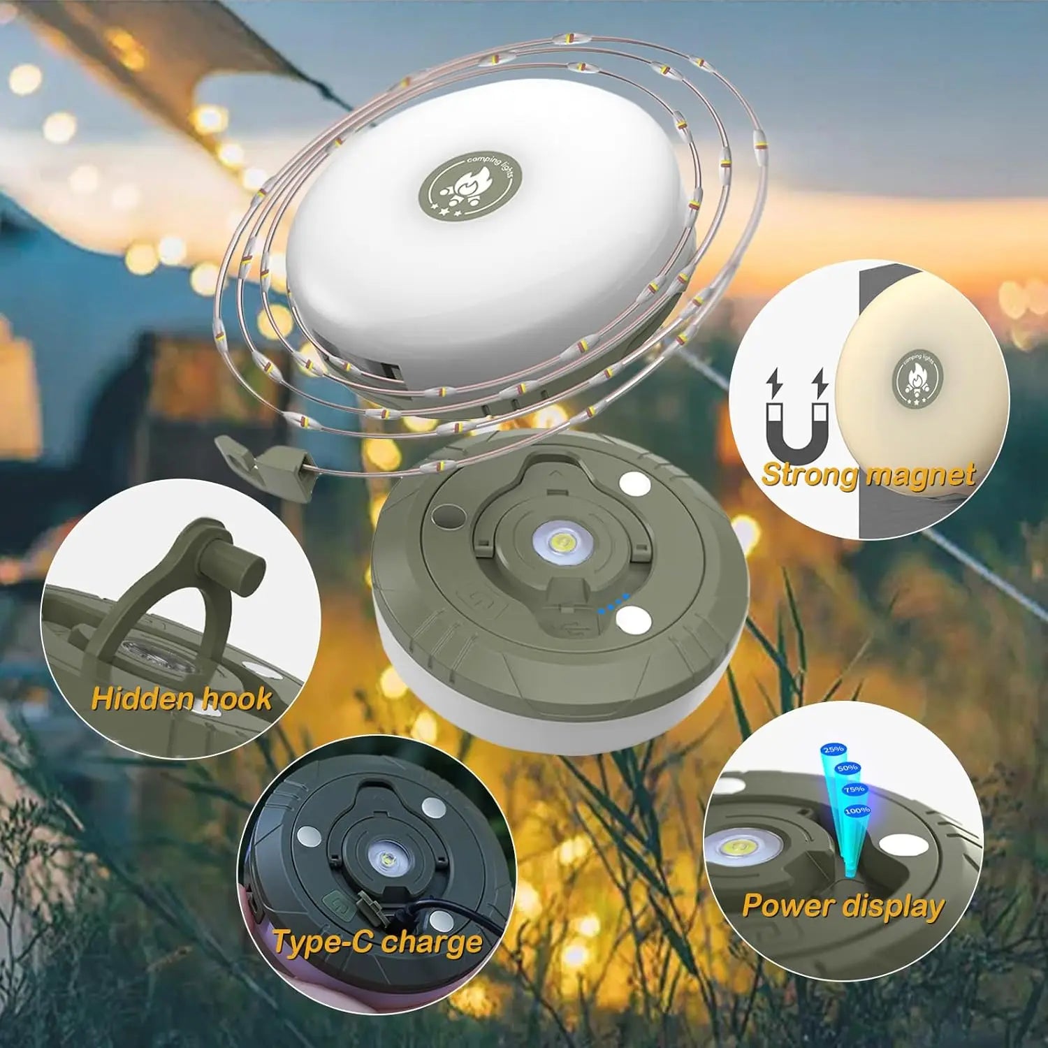 Camping Light LED Reel String Lights Outdoor USB Camping Lamp Recyclable LED Night Light For Garden 1