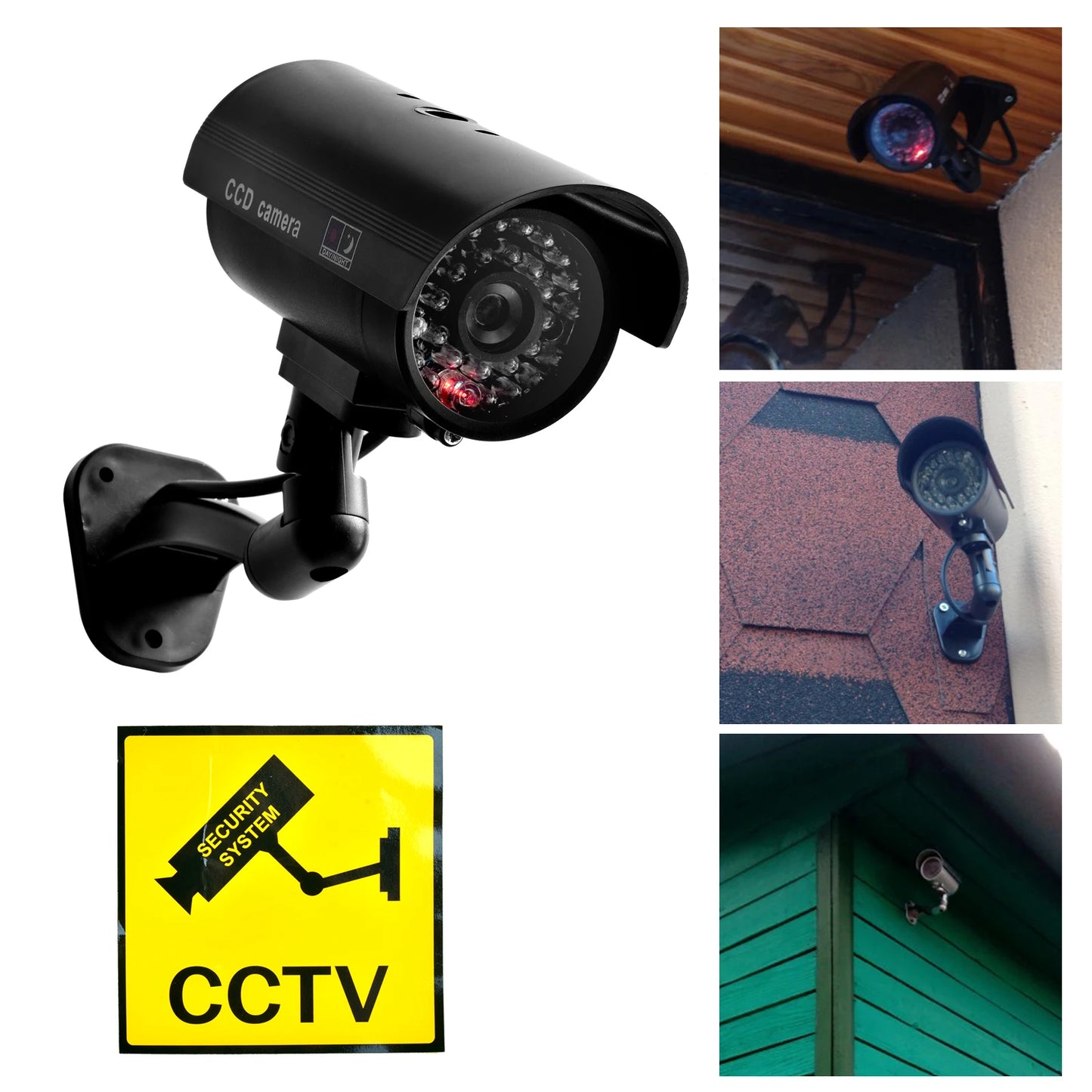 HONTUSEC Fake Bullet Camera Security CCTV Camera Waterproof Emulational IR LED Flash Red Led Dummy  3
