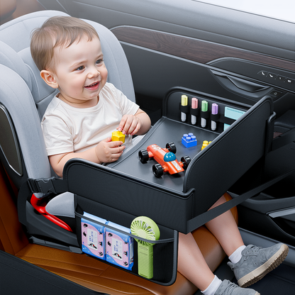 Child Car Dining Drawing Table, Leather Safety Seat Tray, Backseat Children Table, Tool Toys Phone Storage Pocket
